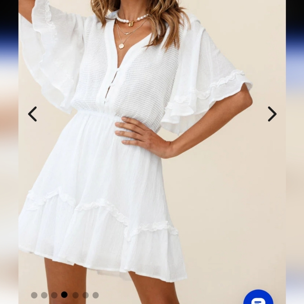 Here Comes The Sun White Ruffle Mini Dress Sz Small - Picture 4 of 12